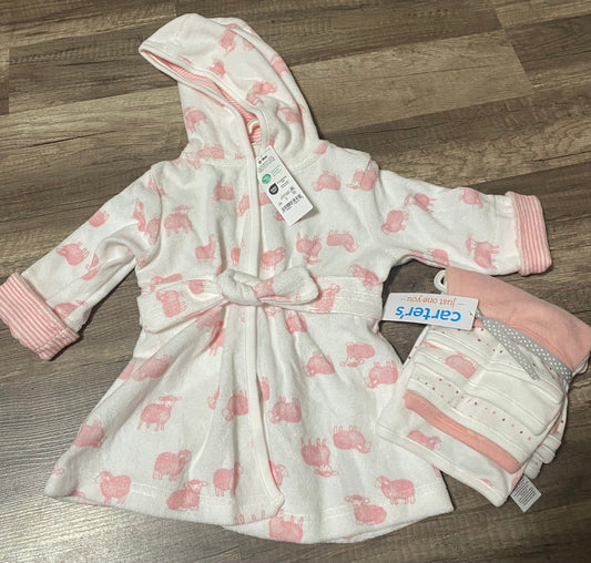 Girls robe and bath cloths NEW 0-9 month